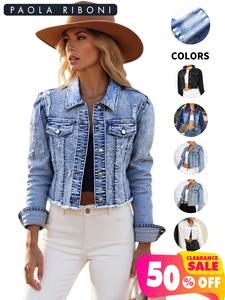 New Arrival Women's <b>Denim</b> <b>Jacket</b> High Quality Distressed Full Sleeve <b>Denim</b> <b>Jacket</b> Lightweight Blue <b>Crop</b> Washed Jeans <b>Jacket</b> - Product Image 6