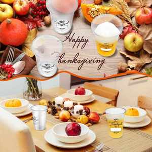 Gobelets jetables en plastique transparent à fond plat de 98 mm pour la vente en gros, personnalisables pour la fête de Thanksgiving, pour la crème glacée, le bubble tea, la vodka - Product Image 3