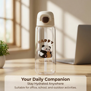 Bouteille d'eau portable pour enfants 700 ml en polycarbonate avec paille, motif panda mignon, pour l'école et les activités de plein air - Product Image 1