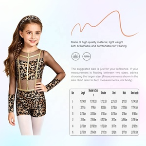 Maillot de gimnasia para niñas con estampado de leopardo, malla, manga larga, ribete dorado, brillante, con diadema para gimnasia acrobática, personalizado - Product Image 6