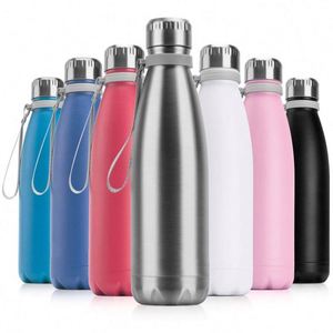 Stainless Steel Vacuum Water <b>Bottle</b> 500ml Double Wall Insulated Travel Flask With Rope Blue Minimalist Design - Product Image 2