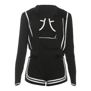 Nuovo Design alla Moda: Set Tre Pezzi da Donna con Top a Maniche Lunghe, Crop Top e <span class=keywords><strong>Shorts</strong></span> a Vita Media <span class=keywords><strong>Sexy</strong></span> - Product Image 6