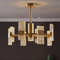 Lustre carré moderne en verre à LED avec effet d'ondulation d'eau, en métal doré de luxe, pour salle à manger, chambre à coucher, salon