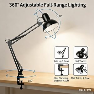 Metal Clamp‑On Desk <b>Lamp</b> Adjustable Arm <b>Table</b> Light Foldable Clip <b>Lamp</b> For Reading Working <b>Study</b> Office Home Desktop Lighting - Product Image 2