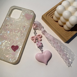 Porte-clés en dentelle avec nœud en forme de cœur, porte-clés INS mignon avec nœud papillon, breloque pour sac, pendentif, cadeau pour sac à main, écouteurs, appareil photo, clés de voiture, accessoires - Product Image 3