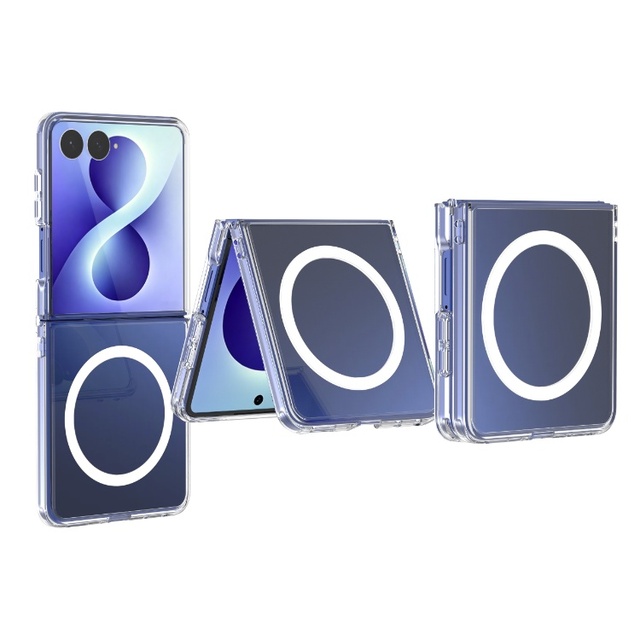 C0077 Luxury Anti-Fall Magnetic Phone Case Bracket Design Transparent Phone Case for Samsung Galaxy Z Flip 8 7 6 5 4 3