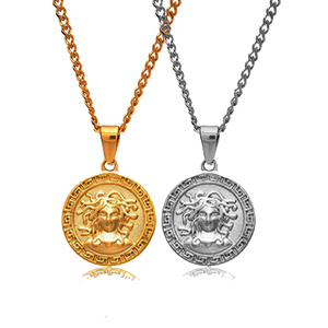 Collar con Medallón de Moneda Griega Medusa Vintage de Olivia Streetwear, Joyería Hiphop para Hombre, Collar con Colgante de Medusa de Acero Inoxidable Dorado - Product Image 2