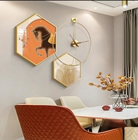 Peinture décorative de salle à manger combinaison hexagonale peinture suspendue cuisine table à manger peinture avec horloge murale de haute qualité