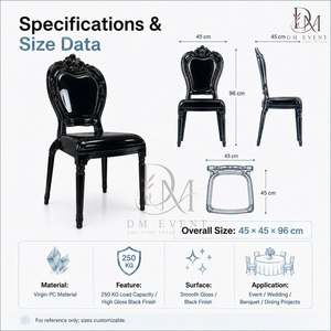 เก้าอี้ DM EVENT รุ่น Black PC Royal Back สไตล์บาโรก พนักพิงแข็งแรง ทนทาน น้ำหนักเบา เหมาะสำหรับใช้ภายในอาคาร เฟอร์นิเจอร์โรงแรม - Product Image 3