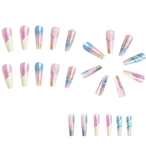 Faux ongles brillants réutilisables de luxe, courts, personnalisés, en acrylique, à coller, pour femme - Product Image 5