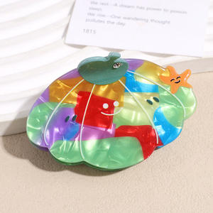 Pince à cheveux coréenne mignonne en forme de citrouille, accessoires pour cheveux en acétate de dessin animé pour filles, pince requin à diamants pour femmes - Product Image 5