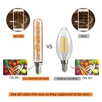 Lot de 2 ampoules LED flexibles à filament rétro décoratives T20*120, petite ampoule en forme de tube à essai, culot E14, usage résidentiel, AC 2700K