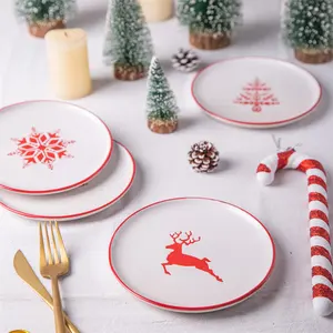 Custom white kitchen Crockery ceramic dinner plates set handpainted printing salad dishes side plates set