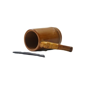 Bamboo Cup With Pipe Holder Bent Type Deep Carbonization Solid Color For Smoking Pipes - Product Image 5