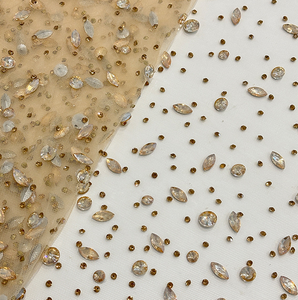 Dhorse Luxury <span class=keywords><strong>Diamante</strong></span> Champagne Gold Rhinestone Mesh Tulle <span class=keywords><strong>Fabric</strong></span> - Product Image 3