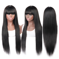 Perruques en cheveux humains lisses avec frange, vierges brésiliennes, sans dentelle frontale, densité 150%, sans colle, fabriquées à la machine pour femmes noires, 18 pouces