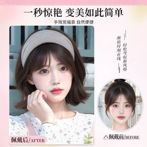 Perruque intégrée semi-réaliste avec bandeau, cheveux courts bouclés, chapeau détachable pour usage quotidien, pour femmes, toutes formes de visage, en fibre haute température - Product Image 4