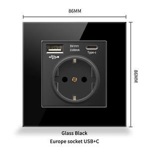Panneau en verre cristal 86*86mm <span class=keywords><strong>Prise</strong></span> allemande avec 1 <span class=keywords><strong>USB</strong></span> et 1 port de charge Type <span class=keywords><strong>C</strong></span> - Product Image 2