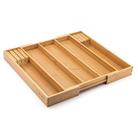 Organisateur de tiroir de cuisine extensible sous le bureau Argenterie en bambou et bloc à couteaux pour le stockage des aliments et des épices