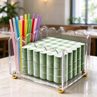 Support à serviettes et pailles en acrylique festonné personnalisé, porte-serviettes de cocktail avec pieds dorés pour rangement de table, bar ou fête