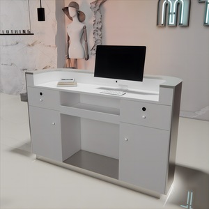 เคาน์เตอร์ต้อนรับร้านทำเล็บสแตนเลสสตีลทันสมัยระดับพรีเมียม พร้อมไฟ LED โต๊ะแคชเชียร์ปรับแต่งได้ - Product Image 5