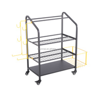 Chariot d'organisation sportive professionnel avec roues, 3 étagères, support pour tapis de yoga, cage de rangement pour ballons, garage, acier modulaire haute résistance