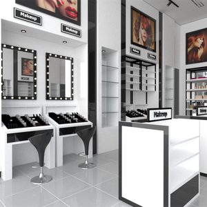 Escaparate minorista personalizado Brutalist para maquillaje Cosméticos para el cuidado de la piel-Estante de exhibición de góndola de madera Solución integral Diseño gratuito - Product Image 4