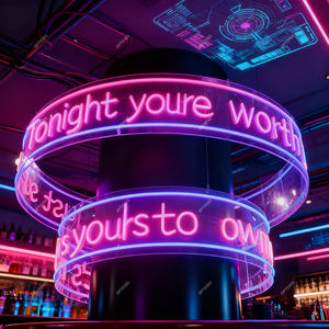 Hiçbir adedi 12V yuvarlak Neon kolye avize akrilik duvar Bar tavanda asılı  için kulüp dekoru daire Neon burcu - Product Image 6