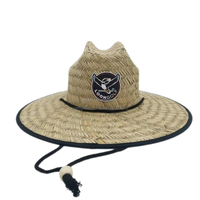 Chapeau de golf personnalisé avec logo, chapeau de sauveteur en raphia naturel à large bord avec sangle sous le menton pour les sports de plein air