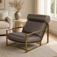 Fauteuil d'appoint moderne du milieu du siècle avec structure en métal doré, fauteuil rembourré avec appui-tête pour salon et bureau