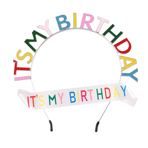 إكسسوارات شعر للحفلات وأعياد الميلاد، تاج للفتيات، طوق شعر مطلي بالمينا من السبائك مع عبارة 'إنه عيد ميلادي' - Product Image 2