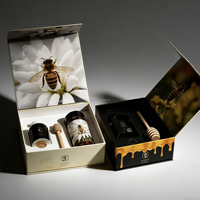 Boîte cadeau rigide noire de luxe personnalisée avec éponge, 2 pots de miel, emballage de miel d'abeille de qualité supérieure, coffret cadeau avec fermeture magnétique, laminage mat