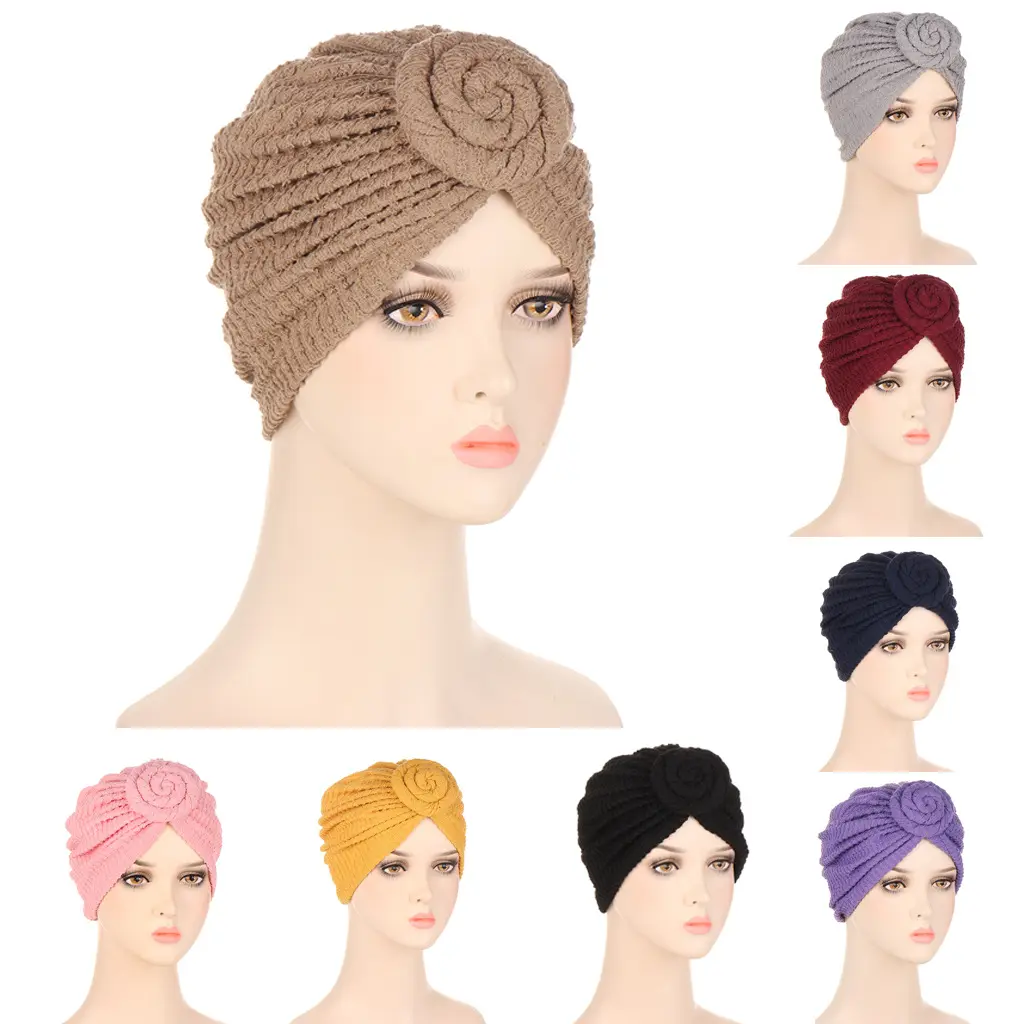 Kadınlar saf renk büyük çiçek türban şapka yeni elastik 8 renkler dip kızılderili şapkası müslüman saç başörtüsü kap
