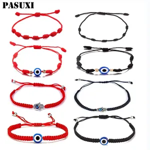 PASUXI Wholesale Adjustable 7 Knots Bracelet Black Cord Handmade Braided Rope Hand String Ethnic Style Bangle Bracelets