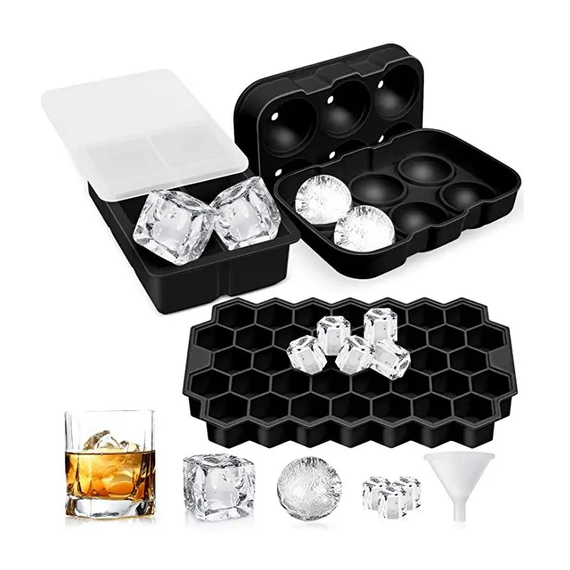 Creative square ice box for whiskey ice cubes, circular ice hockey mold with cover, silicone ice lattice