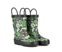 Bottes Wellington imperméables mi-mollet pour enfants et tout-petits avec semelle intermédiaire en EVA, tige en caoutchouc souple, légères et faciles à enfiler avec poignées.