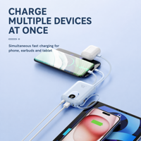 Mini Power Bank 20000mAh Charge Rapide Portable avec 4 Câbles Intégrés et 2 Lampes Torches LED PD 22.5W avec Affichage LED