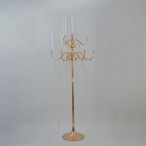 สินค้าใหม่ถนนคู่มือ10แขนหลอดคริสตัลแต่งงานเวทีตกแต่งโลหะโกลเด้นชั้นโคมไฟ - Product Image 2