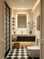 Lemari Dinding Kamar Mandi LKYT, Lemari Vanity Kamar Mandi dengan Wastafel, Lemari Kamar Mandi dengan Cermin Modern