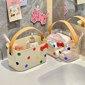 Portable Rectangle <b>Bath</b> Basket With Polka Dots For Toiletries <b>Storage</b> Cream White Transparent - Product Image 1