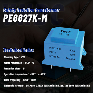 Transformador de Montaje en PCB Sellado con Epoxi YHDC PE6627K-M, 45VA, 110/220/230/380V CA, 6-24V Secundario, Bajo Ruido, Certificado UL94-V0, CE/RoHS - Product Image 2
