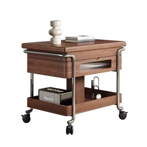 Xe đẩy gỗ rắn thích hợp cho phòng khách nhỏ, di chuyển và có thể gập lại với bánh xe, Bàn cà phê có thể nâng bàn bên - Product Image 4