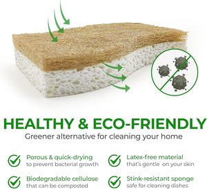 Esponja de Cocina Biodegradable y Ecológica, Compostable, de Celulosa Natural, con Fibra de Coco y Nuez, para Limpieza del Hogar y Platos - Product Image 4