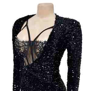 Vestido Largo Sexy con Lentejuelas y Abertura para Mujer, de Marca Famosa de Lujo, con Bordado de Diseñador, para Cena, Fiesta o Club - Product Image 6