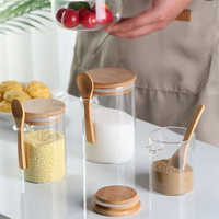 Grains de café Noix Bonbons Sucre Cube Titulaire Conteneurs De Stockage Noix Canister Bocal En Verre Avec Couvercle En Bois et Cuillère