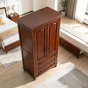 Armario Espacioso de Madera Maciza con Cajones, Armario de Almacenamiento Vintage de 2 Puertas, Armario para Ropa con Acabado en Nogal para Apartamento - Product Image 6