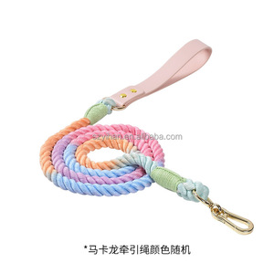 Correa colorida para mascotas de 1,5 metros, correa de cuerda trenzada de algodón, cuero para perros, fuerte y extensible con hebilla de Metal duradera - Product Image 2