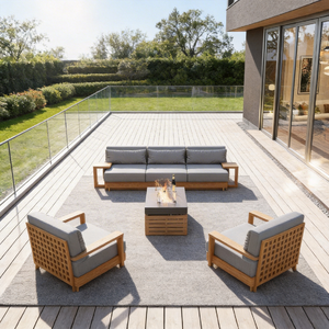 Ensemble <span class=keywords><strong>de</strong></span> canapés d'angle d'extérieur en composite bois-plastique, luxe moderne, résistant aux intempéries, assise profonde, ensemble <span class=keywords><strong>de</strong></span> conversation, best-seller, style longue queue - Product Image 4