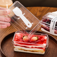 Boîte d'emballage en plastique PET transparente de qualité alimentaire pour gâteau tiramisu carré, épaisseur 1 mm, avec cuillère