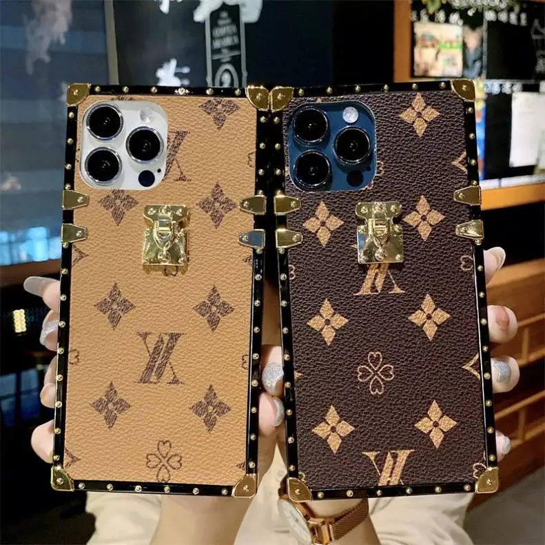 Luxury Brand Square Flower Leather Phone Case For IPhone 14Plus 13 12 11 PRO MAX Fashion Retro Plaid Plating Silicone Soft Cover